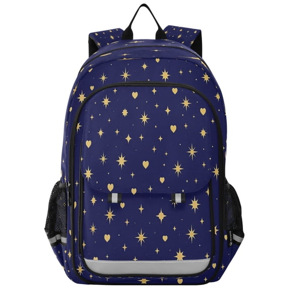 School Backpack for Teens 17L Lightweight Bookbag with Reflective Strips Night Heart Pattern