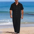 thumbnail image 5 of Men’s 2 Piece 100% Cotton Linen Outfit Summer Beach Short Sleeve Button Down Work Shirt and Pants Set Black, 5 of 8