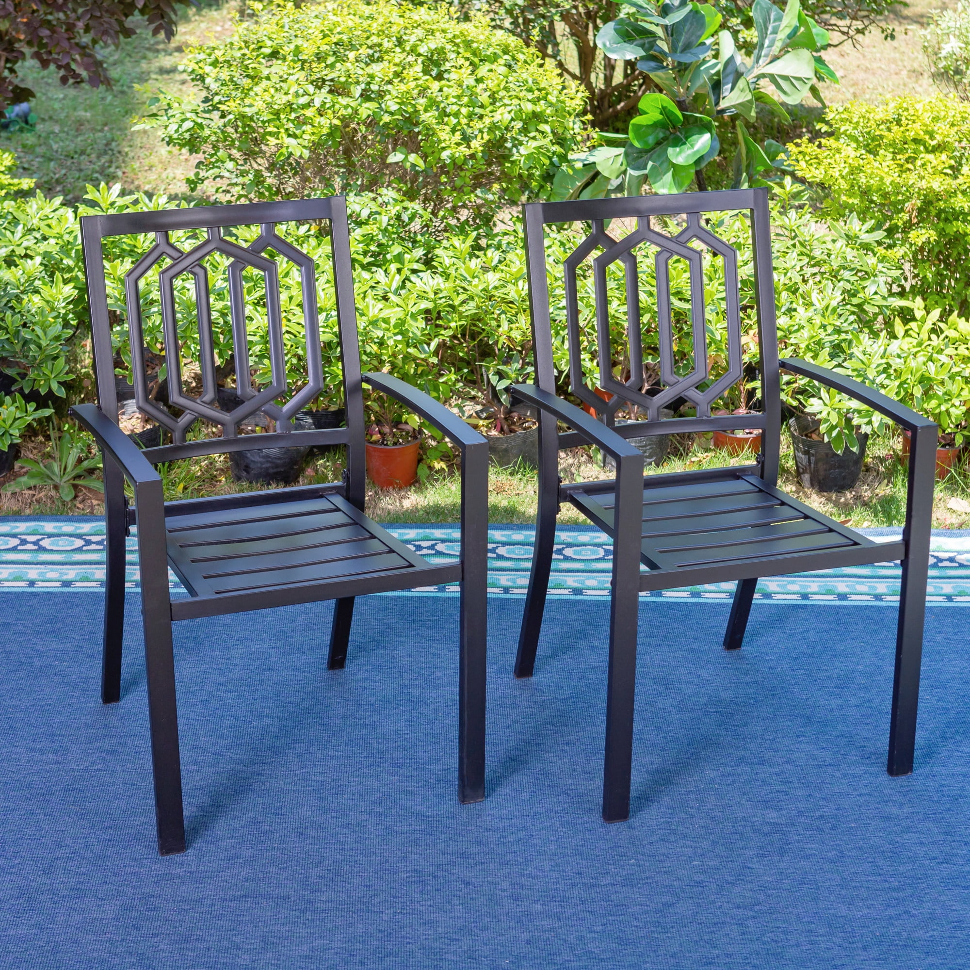 MF Studio 6-Piece Dining Patio Set - 10 FT Orange Red Umbrella