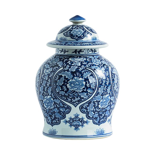 Jarrón de cerámica tradicional chino para flores, tarro de templo, maceta de almacenamiento, azul y blanco 20cmx31cm