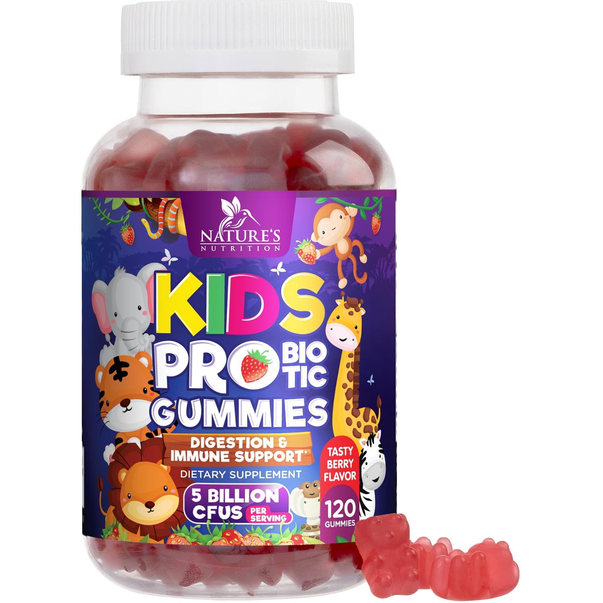 Kids Probiotic Gummies - Natural Immune Support & Digestive Health Supplement - Daily Chewable Probiotic for Children & Toddlers Ages 4+ - Vegan, Gluten & Dairy Free - Berry Flavored - 120 Gummies
