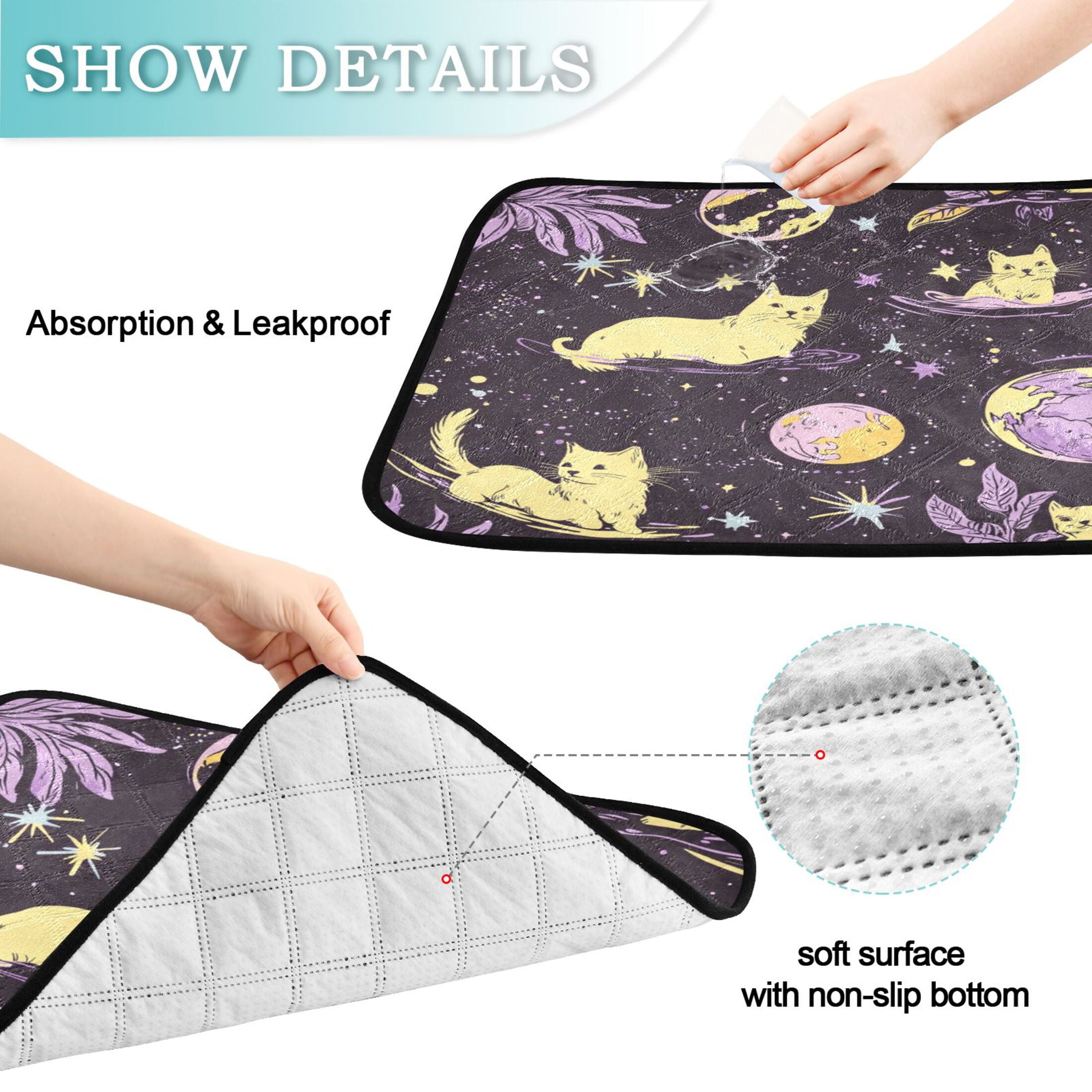 Qxltty Yellow Cats Artistic Pattern Cat litter Pads Pet Set of 3 Diaper Mats Center Anti-leakage Layer Absorbent Soft and Comfortable