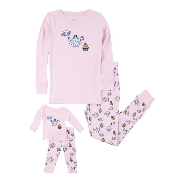 Set de té de algodón Pajamas Leveret para niña y muñeca