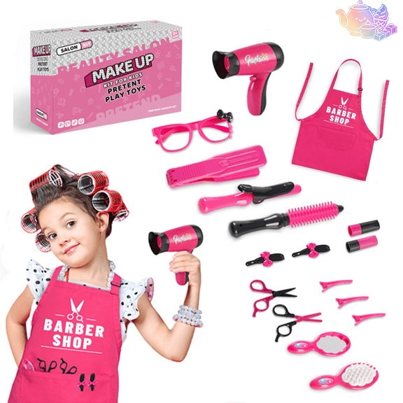 Kids Pretend Hair Salon Barber Playset with Scissors, Hair Clips, Styling Comb and Barber Apron, Hairdresser Pretend Play House Toys, Salon Stylist Role Play Toy for Kids Ages 3 and Up