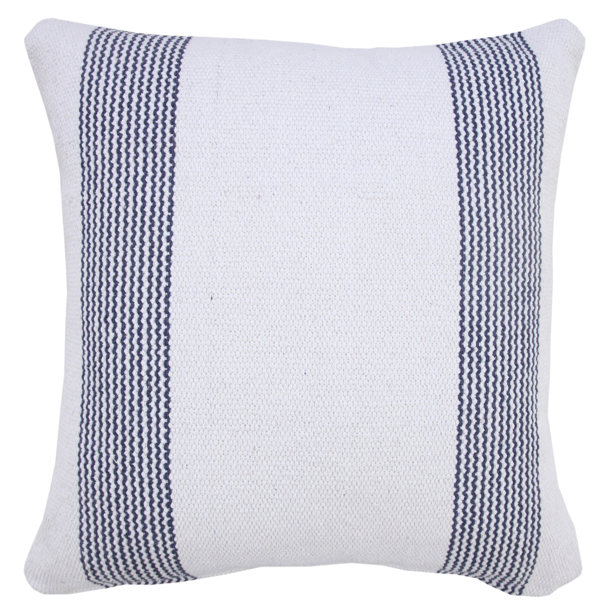 Laddha Home Designs Handwoven Geometric Striped Cotton Throw Pillow Cover - 20" - Blue and White