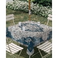 thumbnail image 3 of Square Outdoor Tablecloth with Umbrella Hole Boho Flower Blue Gray Outside Table Cloth Waterproof Patio Table Cover Retro National Floral Textured Zipper Tablecloths for Picnic Camping 60x60 Inch, 3 of 8