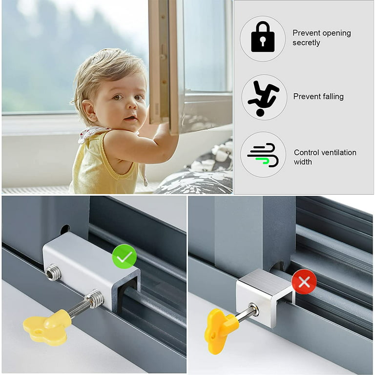 Other Locks Window Locks Sliding Door Lock Child Window Safety Locks With  Key Anti Slip Door Lock Stopper For Kids Aluminum Alloy 5 Pcs