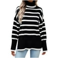 thumbnail image 1 of JMYHOAM Sweaters pour Femmes Chandail à Col Roulé Manches Longues Fendu sur le Côté Blouse Ample Tricotée à Rayures, 1 of 8