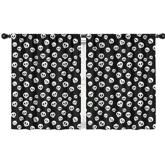 Blackout Kids Curtains,Black White Skull Pattern Childrens Insulated Curtains Set Of 2,Bedroom Essentials,Toddler Room Decor 42x54in(106x137cm)