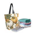 thumbnail image 2 of Open Top Canvas Tote Bag with Zipper Reusable Shopping Bag 13.5x15" Roomy Carryall Vintage Pumpkin with Leaves, 2 of 9