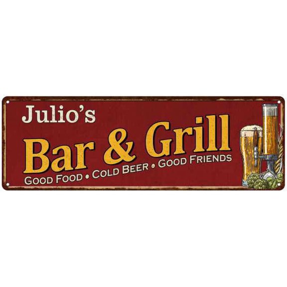 Julio's Bar and Grill Red Personalized Man Cave Decor 8x24 Sign 108240054193