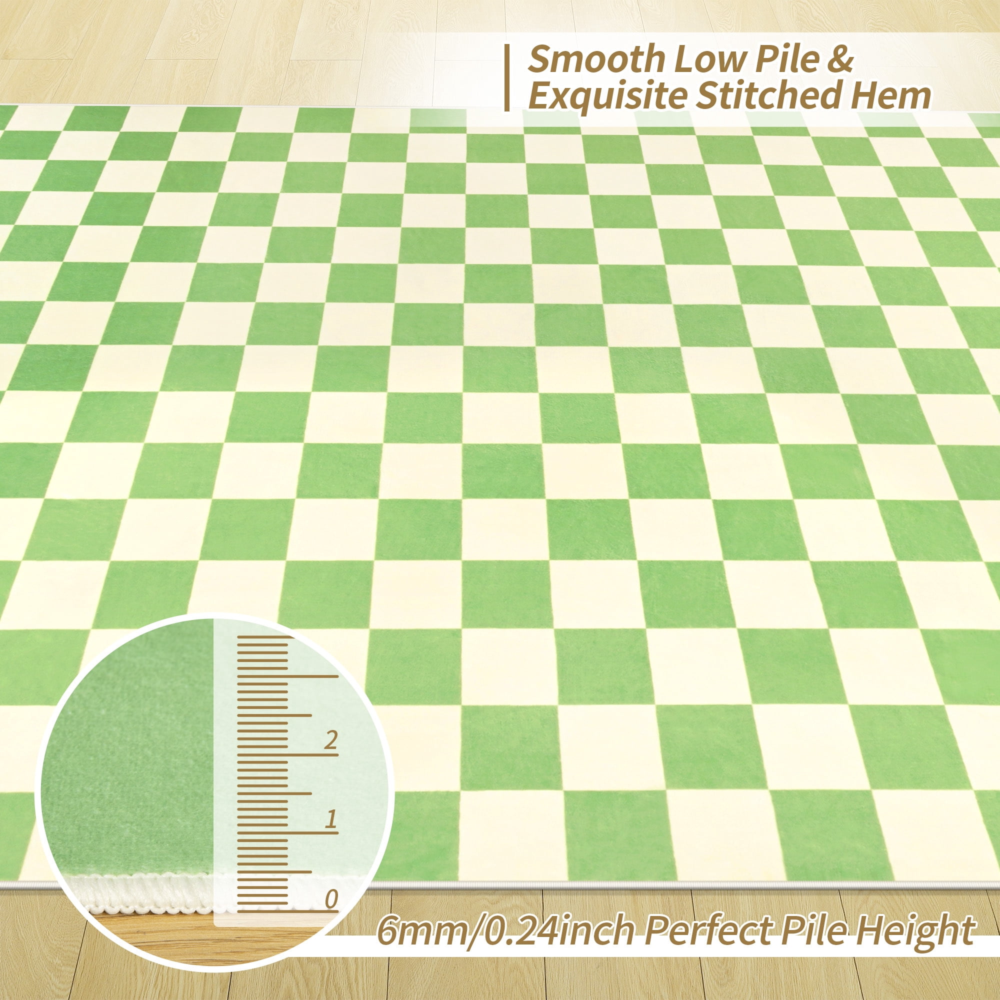 Arogan Checkered Area Rug for Living Room Bedroom Washable Rug, Green,4' x 6'
