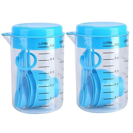 

14 Pcs/2 Set Plastic Measuring Spoons And Cups Kitchen Cups Spoons Baking Cooking Tools (Blue)