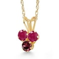 thumbnail image 2 of Gem Stone King 14K Yellow Gold Red Ruby and Red Rhodolite Garnet 3-Stone Pendant Necklace for Women (0.43 Cttw, Gemstone July Birthstone, Round 3MM, 18 inch Chain), 2 of 4