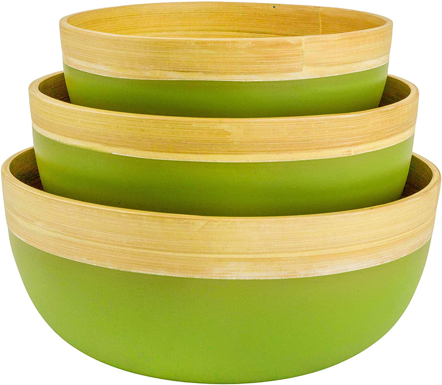 Matte Bamboo Natural Bamboo Large Salad Bowls Serving Bowl Sizes 54-81-114 OZ Small to Big Respectively for Serving Salad Pasta Fruit Chip Nut Cereal Bamboo Dinnerware Sets for Eating Decor Kid Bowl