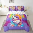 thumbnail image 2 of Manfei Cartoon Unicorn 7 Pieces Bedding Comforter Set,Kawaii Initial Full Bedding Set Lightweight,Rainbow Stars Fitted Sheet Flat Sheet,Microfiber Cute Room Decor,Reversible, 2 of 7
