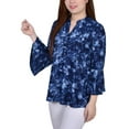 thumbnail image 2 of NY Collection Women's 3/4 Bell Sleeve Pleat Front Y Neck Top, 2 of 4