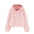 thumbnail image 3 of gbyLJF Womens Faux Fur Coats Solid Color Long Sleeve Hooded Cardigan Winter Casual Short Fuzzy Outwear Jackets, 3 of 9