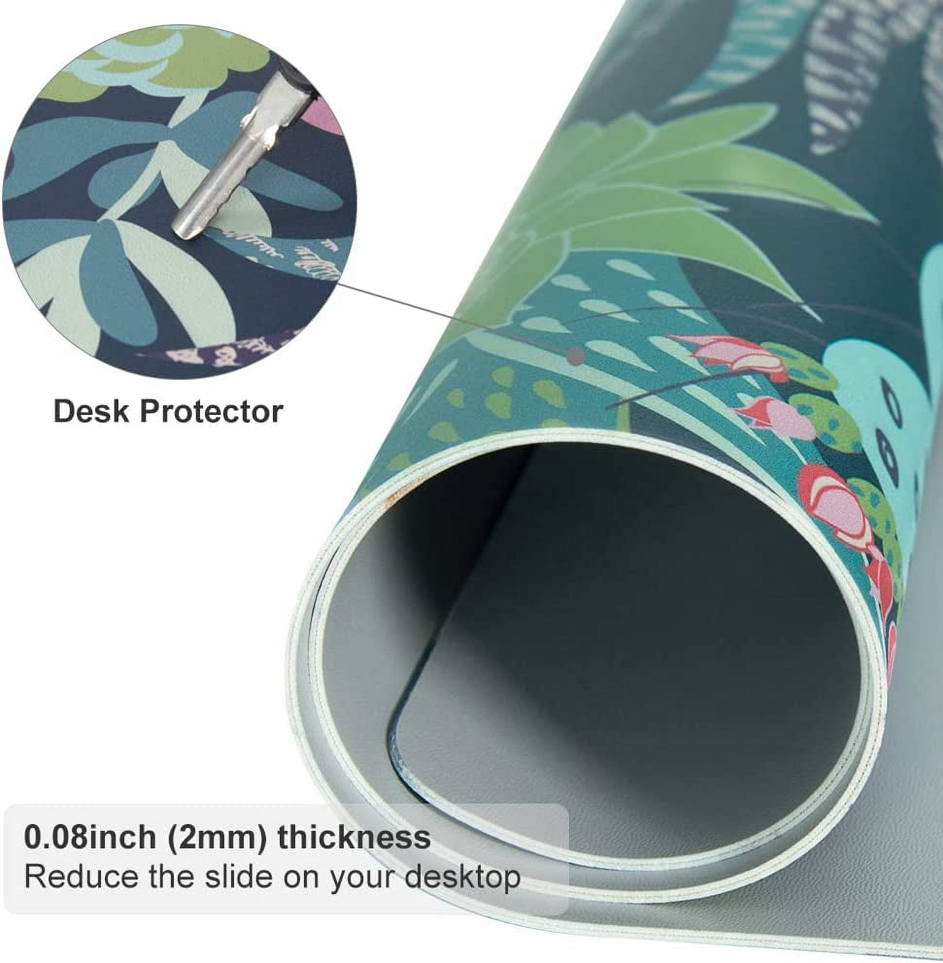 PU Leather Desk Pad, Waterproof Cute Desk Mat, Double Sided Computer Gaming XXL Mouse Pad, Green Large Desk Protector, Succulent Cacti Home Office Décor Mousepad 31.5" x 15.7" - Cactus Flowers