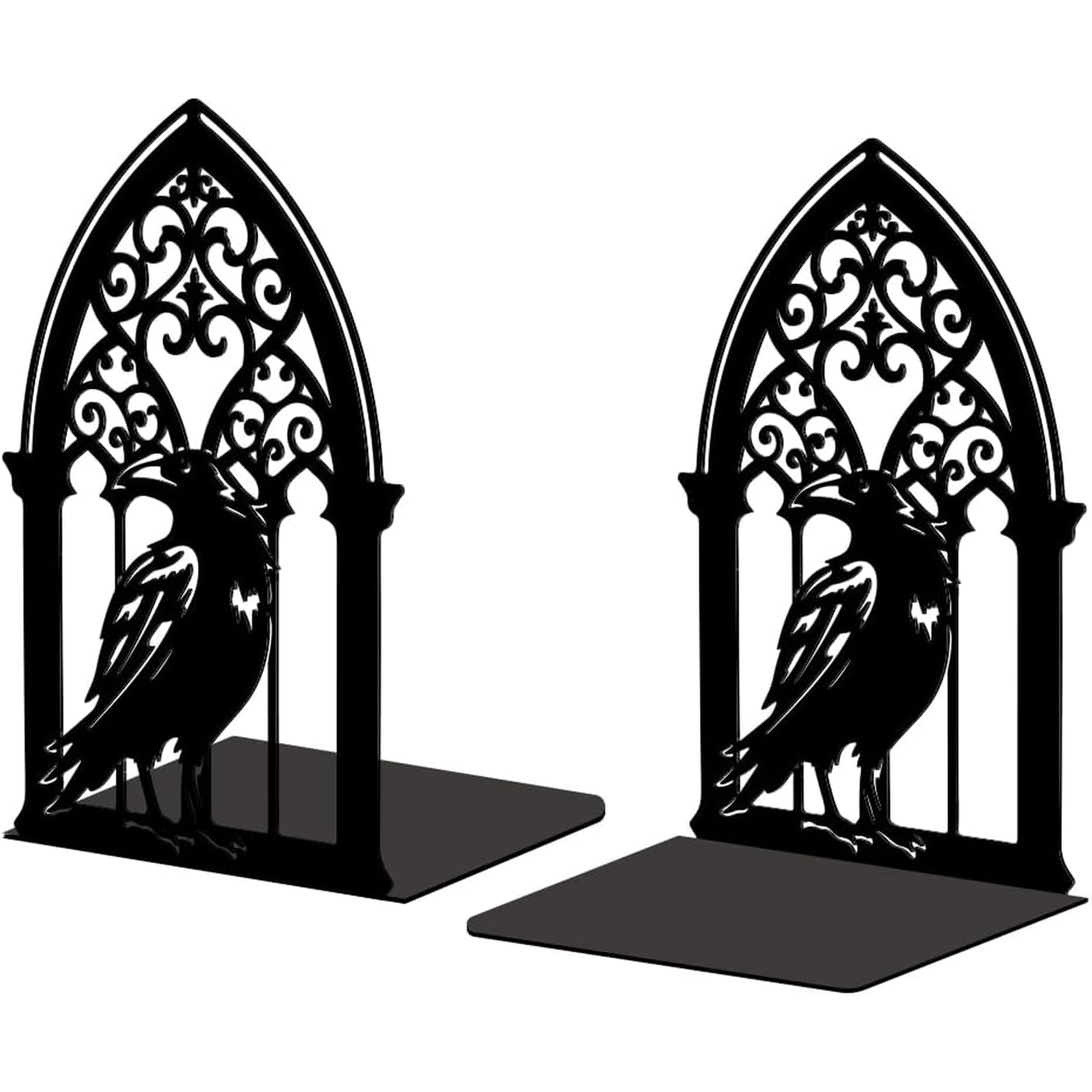 Metal Bookends for Shelves Modern Decorative Heavy Duty Study Book Support Stoppers for Office Desk Shelf Room 5.3 x4.3 x7.9 Cast Iron Simple Tall Bookends 1 Pair (Gothic Crow)