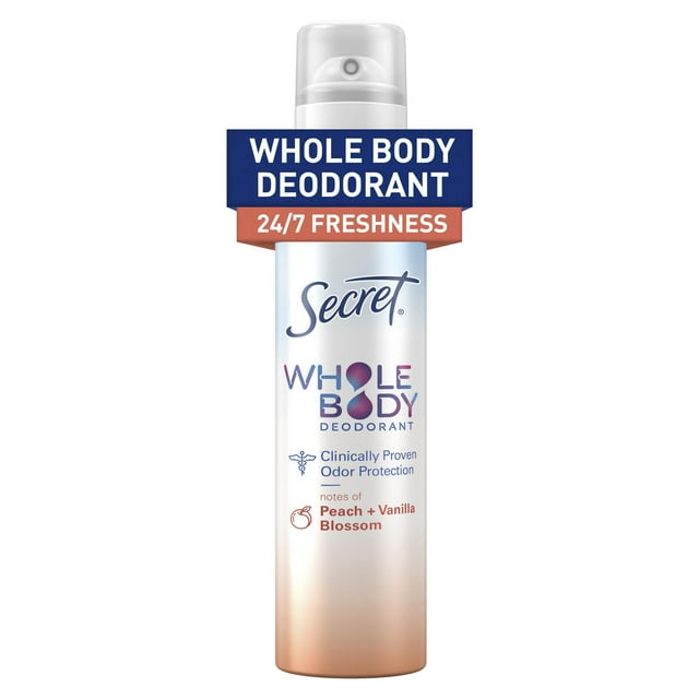 Secret Whole Body Aluminum Free Deodorant for Women Body Spray Peach & Vanilla