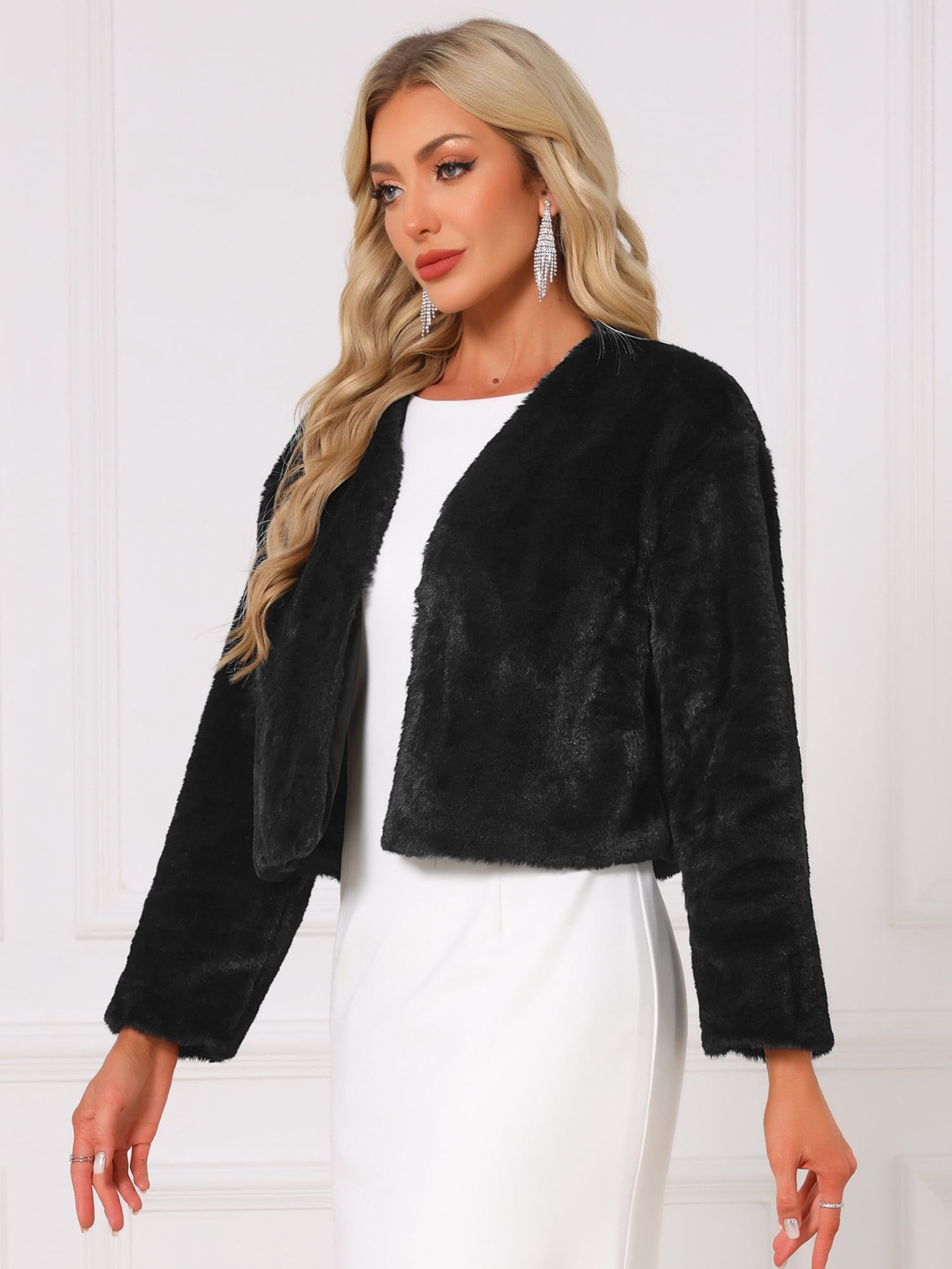 DARING DIVA Women's Elegant Faux Fur Shrug Formal Jacket XL Black