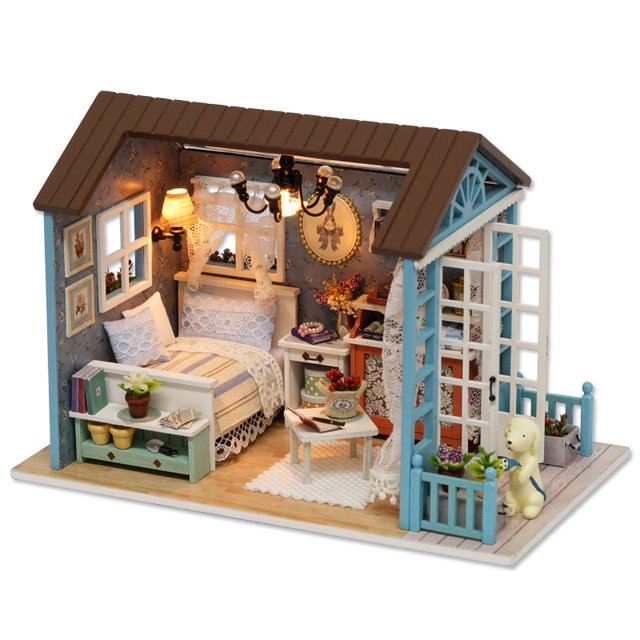 1 juego de casa modelo ensamblada a mano, cabaña de bricolaje, regalo creativo para casa de muñecas para niños JAMW Sencillez