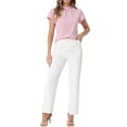 thumbnail image 2 of INSPIRAR CHIC Top de Trabajo para Mujer con Cuello Alto, Manga Corta, Espalda con Abertura, Blusa de Negocios Elegante M Rosa, 2 of 6