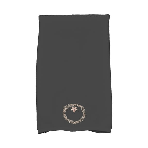 Natural Wreath 18" x 30" Inch Black Holiday Print Hand Towel