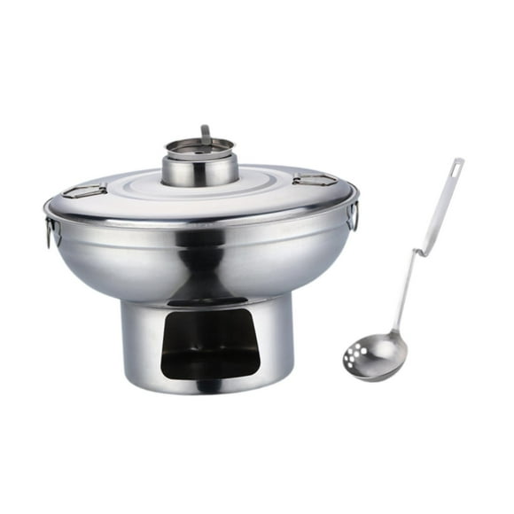 Estufas de alcohol Olla caliente Plato para calentar de acero inoxidable Portátil con tapa, Cuchara Olla caliente individual Olla caliente de alcohol argén