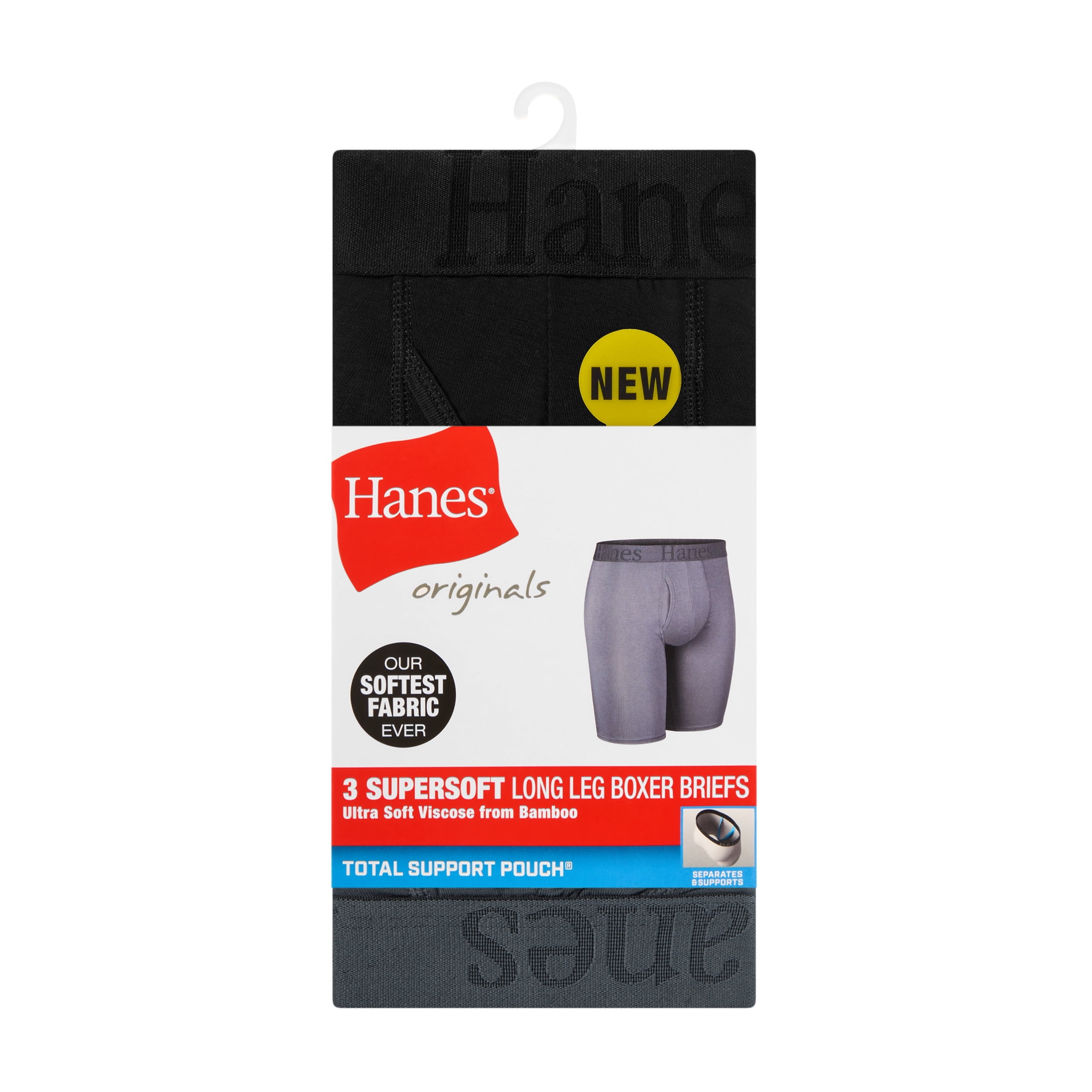 Hanes Originals Men's SuperSoft Boxer Brief Underwear Pack, Longer Leg, Total Support Pouch, Assorted, 3-Pack