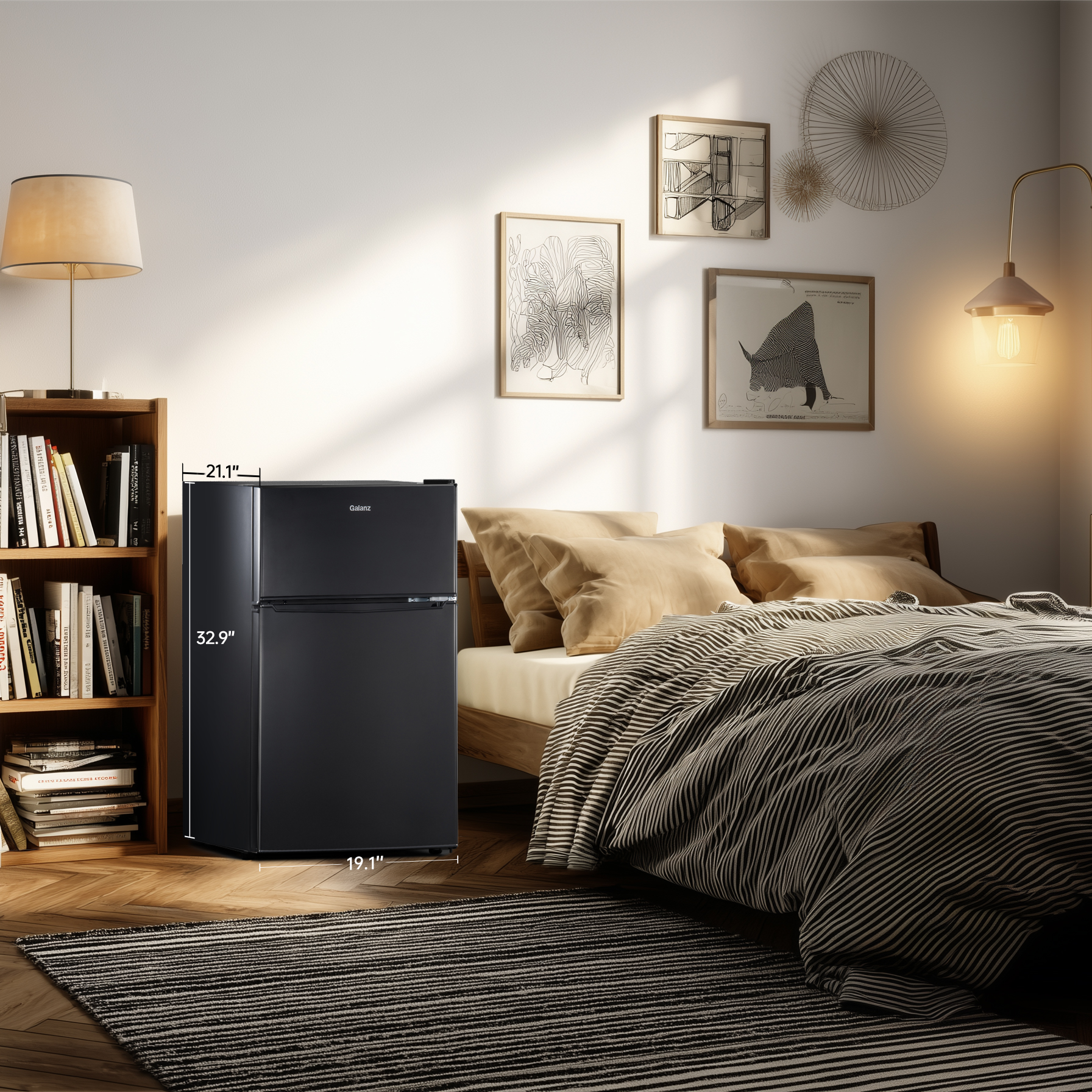 Galanz 3.1 Cu Ft Mini Fridge with Freezer – Black, Energy Star, Two-Door Compact Refrigerator
