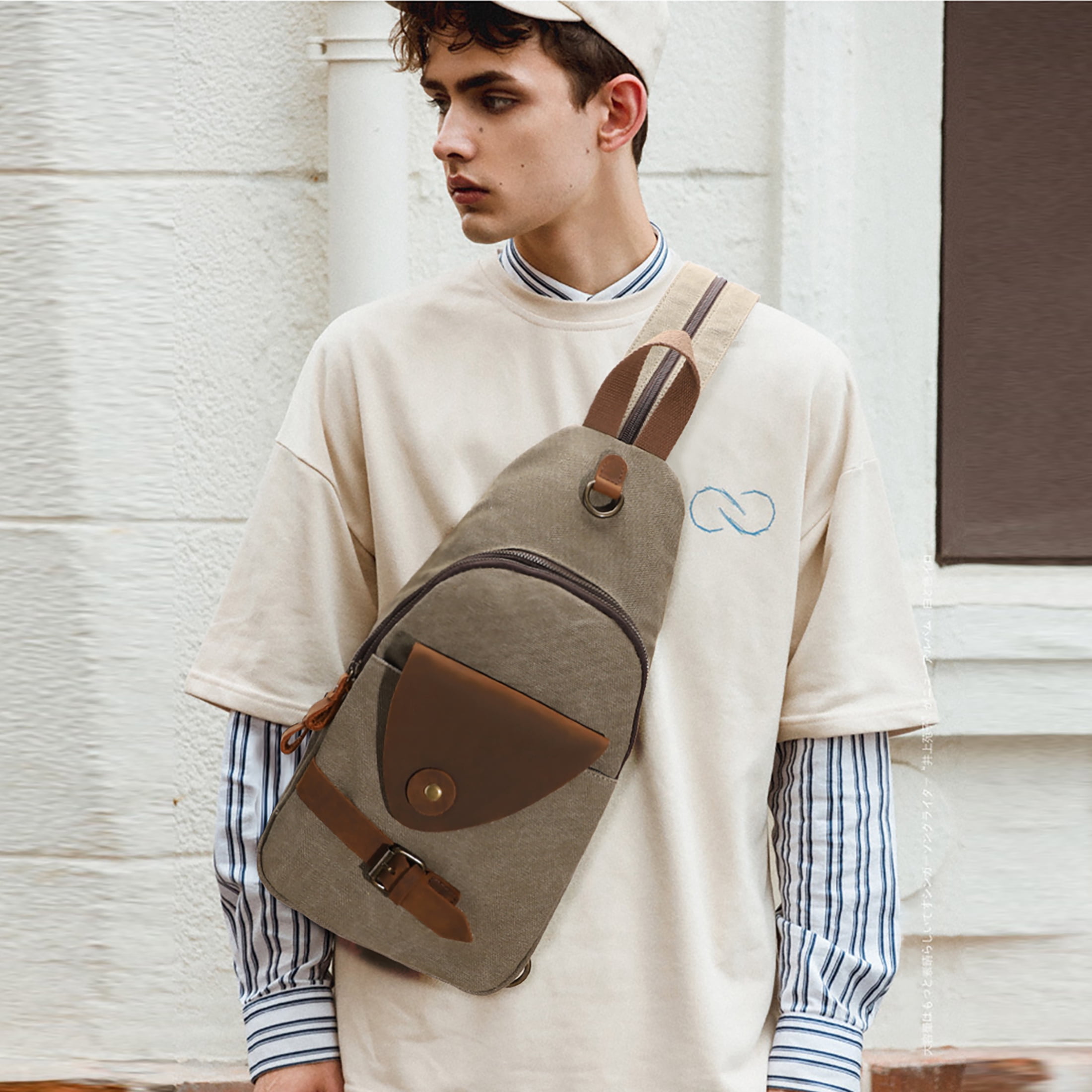 KL928 Outdoor Canvas Sling Bag Crossbody Backpack Casual Rucksack for Men Women Gift