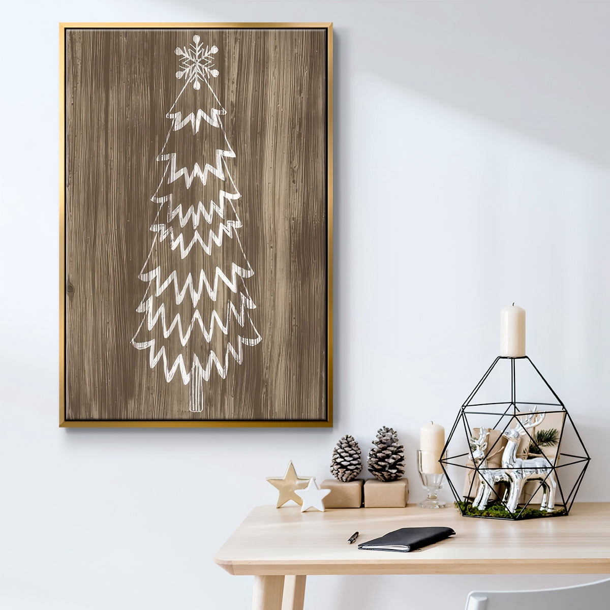 Barnwood Wonderland VIII - Framed Gallery Wrapped Holiday Canvas - 27 x 41 - Gold Frame