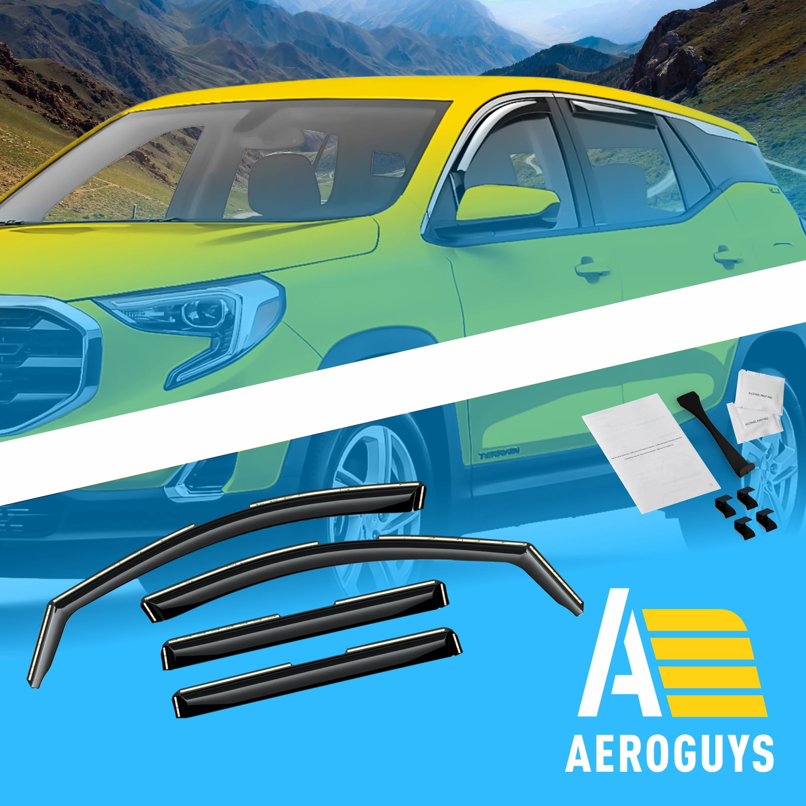 AEROGUYS In-Channel Window Deflectors Extra Durable Window Visors Rain Guards Fit for GMC Terrain 2018-2024, Sun Visors, Wind Vent Visors, Car Accessories- 4pcs. AG0163