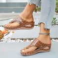 thumbnail image 3 of Women's Wedge Sandals Fashion Leather Slip On Platform Tong Sandal Soft Sole Lightweight Flip Flops Beach Walking Shoes Brown Size 6.5, 3 of 7