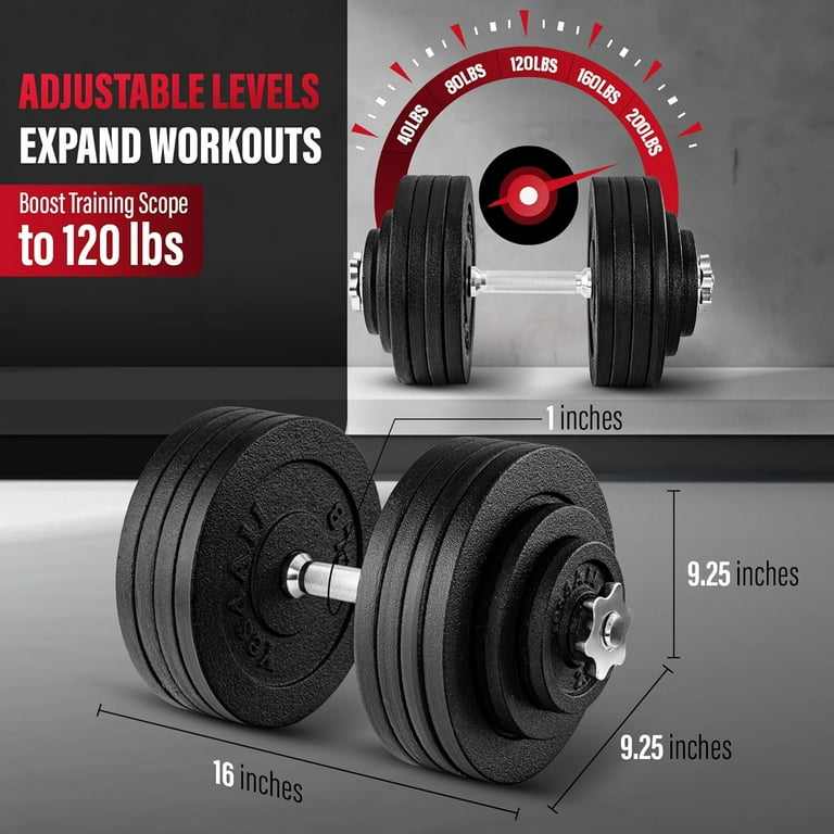 Yes4All 200 LBS Adjustable Dumbbells Weight Set For Home Gym Cast Iron Dumbbell 100 LBS Pair