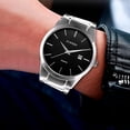 thumbnail image 4 of Reloj de Pulsera para Hombre, Análogo, Diseño Elegante, Formal, Moderno, con Calendario, de Acero Inoxidable, Tamaño Ajustable y Broche de Mariposa (plateado), 4 of 5