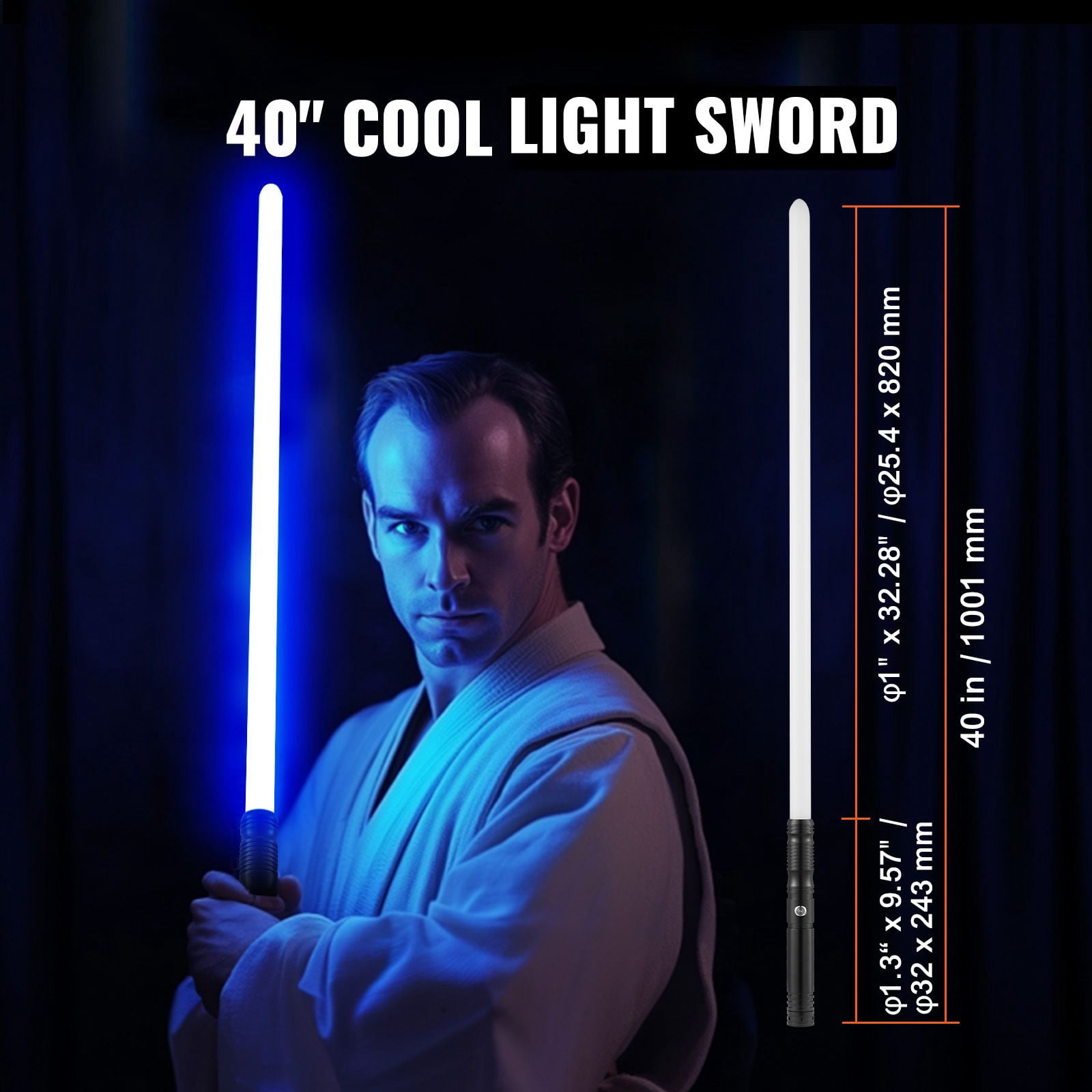 Rechargeable LED Light Sword, 40-Inch with 16 Sound Effects and 12 RGB Light Modes, Motion Control, Aluminum Alloy Handle, Ideal for Halloween and Parties