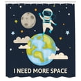 thumbnail image 3 of Fantasy Shower Curtain, Spaceman Waving over Planet Earth Space Adventure to Stars Cartoon with Funny Quote, Fabric Bathroom Set with Hooks, 69W X 84L Inches Extra Long, Multicolor, by Ambesonne, 3 of 3