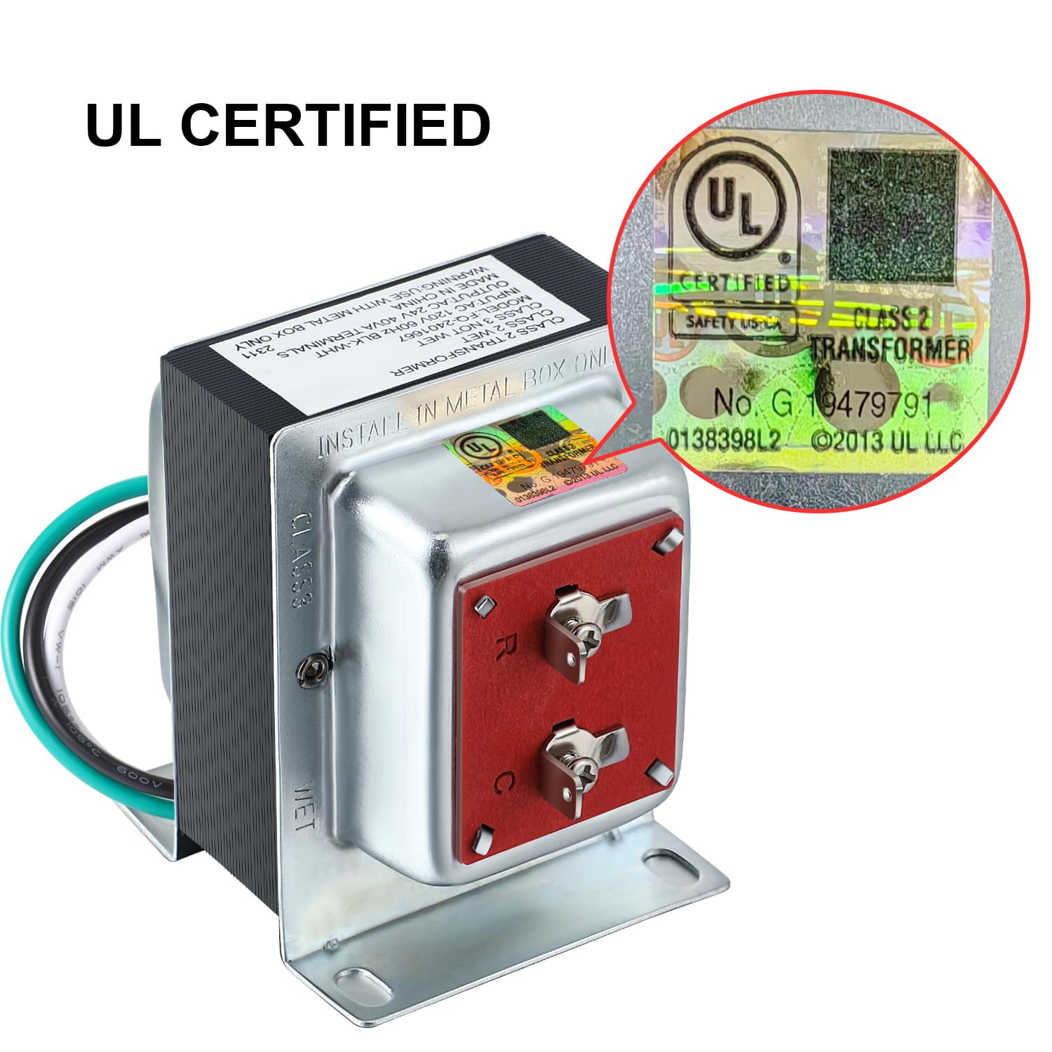 Doorbell Transformer 24V 40VA Compatible with Ring Wired Video Doorbell, Safe Wired 24 Volt Doorbell Kit, Easy to Install Door Bell Transformer, The Product Has Passed the UL TEST(1 Pcs)