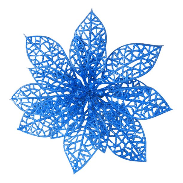 Inteprter Adornos de Navidad Árbol de Navidad Hueco Flor artificial Decoración Flor de plástico 10/20X Kits de decoración para fiestas azul real Inteprter HA001459-04