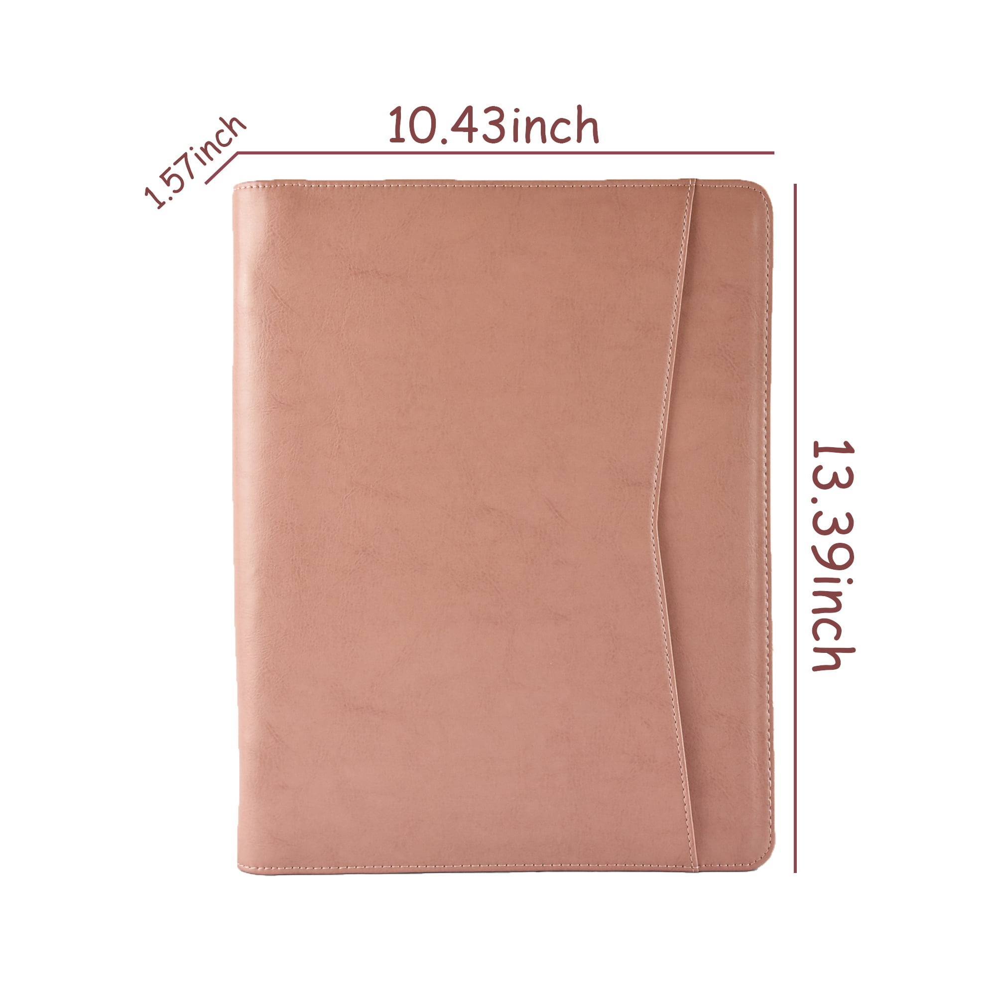 LeatherBelief Vegan Leather Padfolio with Zipper, Professional Business Portfolio with A4/US Letter Writing Pad for Interview, Pink Leather Portfolio for Women, Pink
