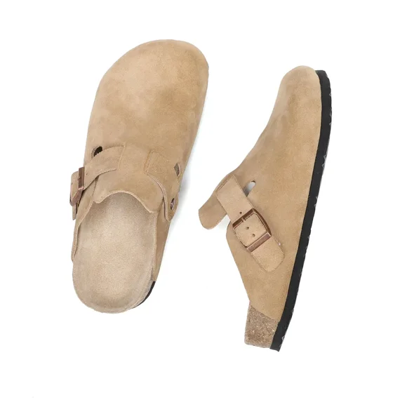 Women's Genuine Leather Cow Suede Shoes Boken shoes with soft wood soles lazy man's head wrapped half slippers wearing thick