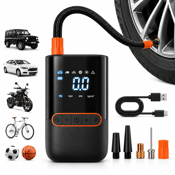 VOLIVO Cordless Tire Inflator Portable Air Compressor, 150PSI Electric Air Pump for Car Tires, Bikes, Motorcycles and Balls, Built-in Digital Pressure Gauge, Auto Shut-Off and LED Light