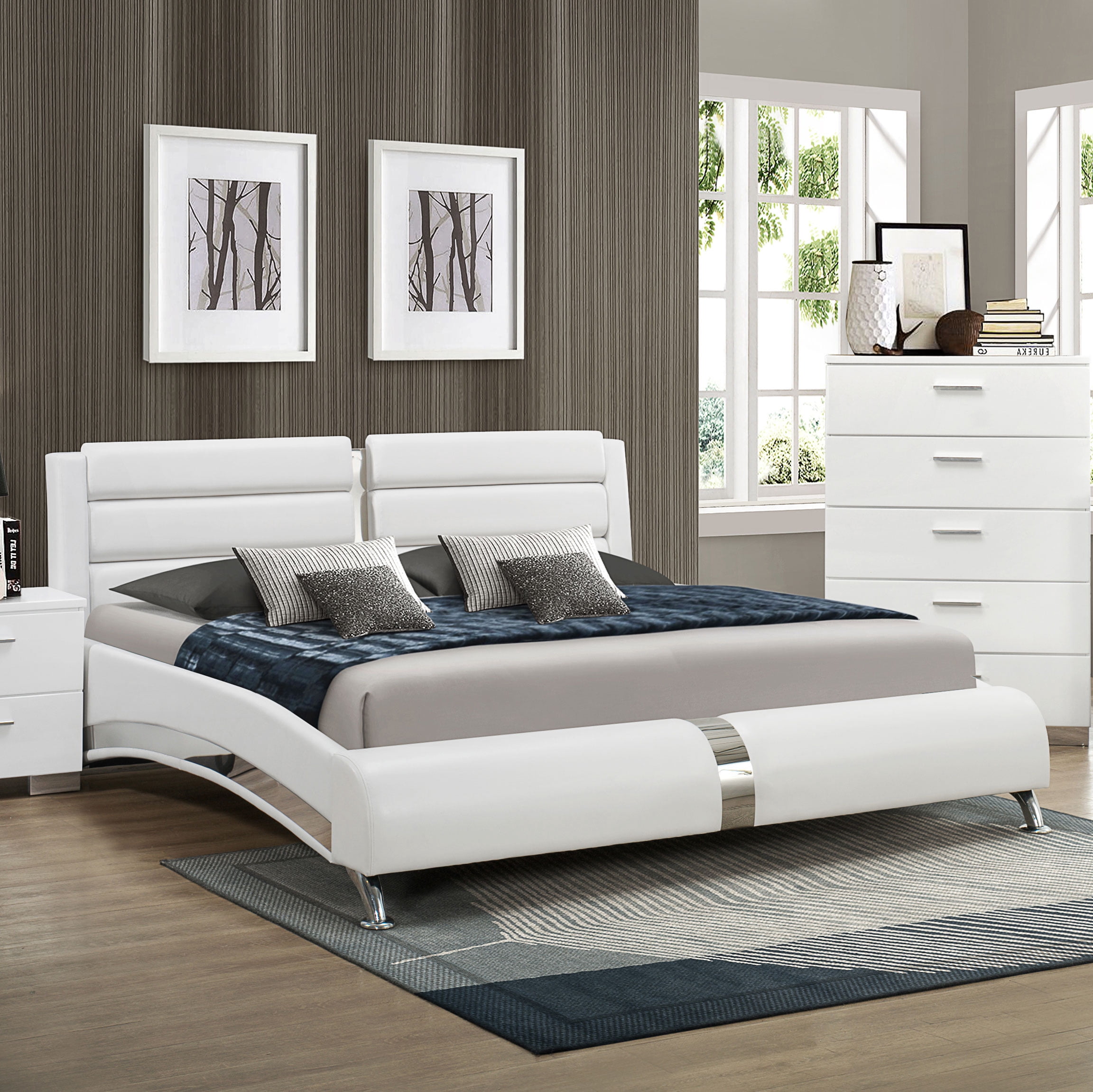 Jeremine Eastern King Faux Leather Bed, In White For Adults