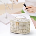 thumbnail image 4 of LHNFT Travel Makeup Bag, Square Cosmetic Case with Handle, Black Plaid Makeup Bag, Travel Skincare Bag, Travel Essentials, Gifts for Women, 4 of 5