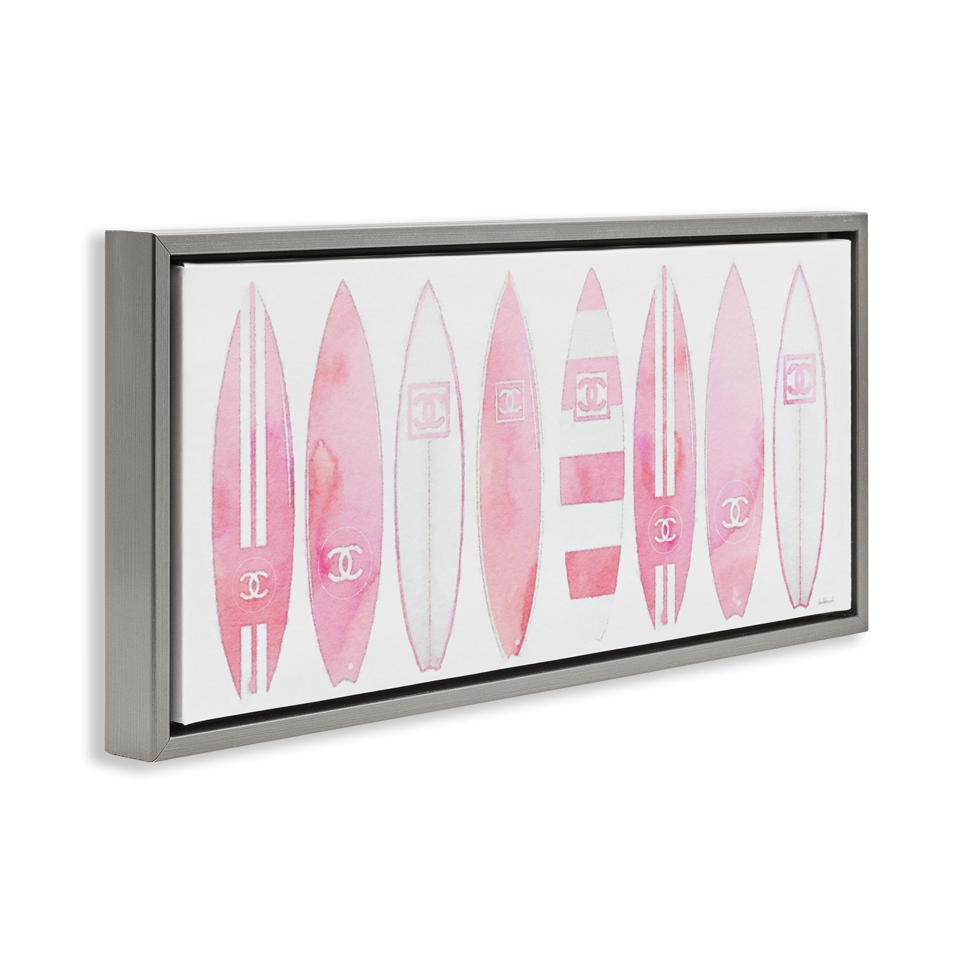 Stupell Industries Nautical Glam Fashion Surfboards Beauty & Fashion Painting Gray Floater Framed Canvas Art Print Wall Art, 31 x 14