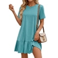 thumbnail image 2 of MOSHU Crew Neck Dresses for Women Short Sleeve Women Dresses Casual Swing Babydoll Midi Dress with Pockets, 2 of 12