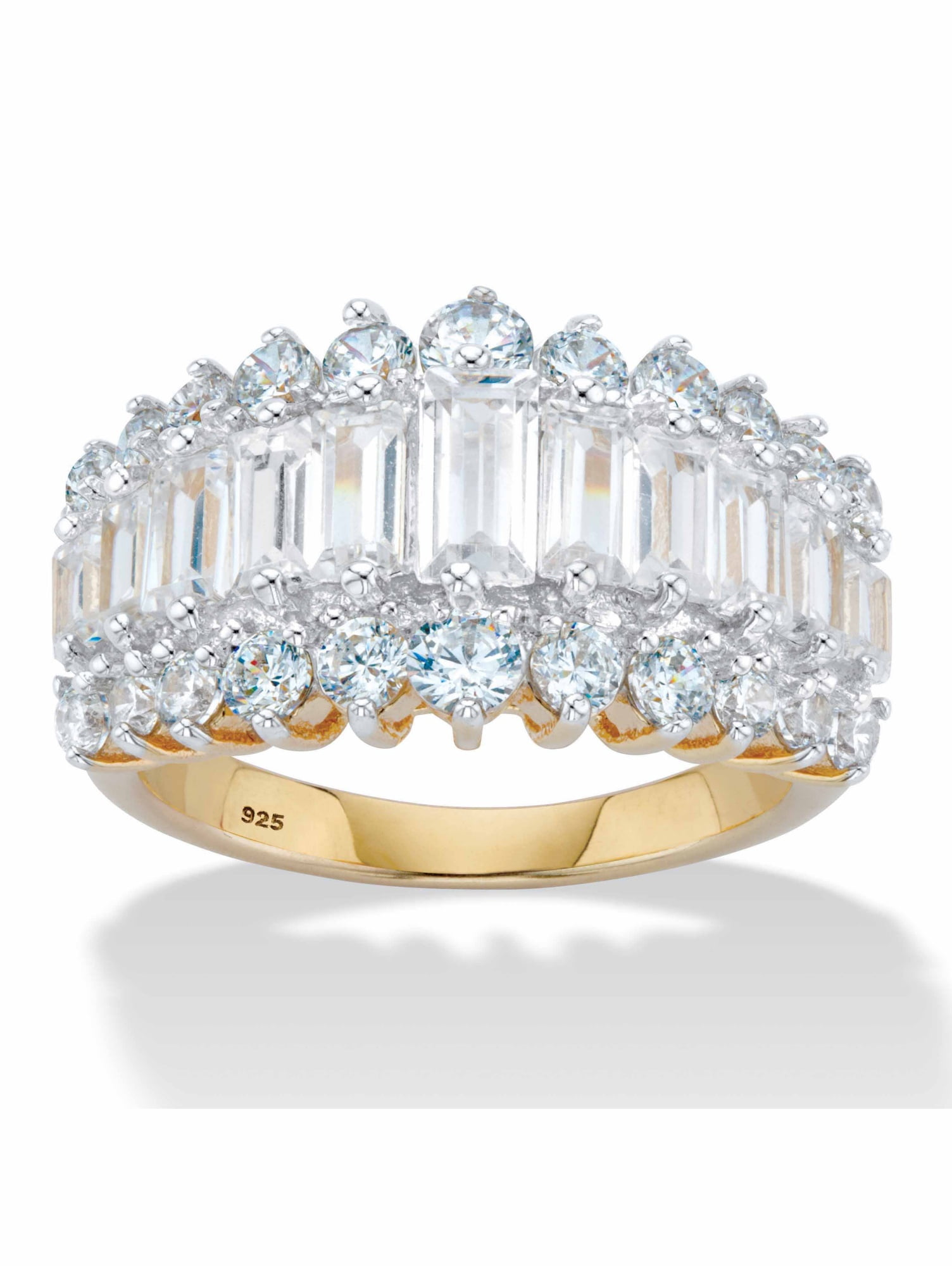 Seta Jewelry Platinum Plated Emerald Cut Purple Crystal and Baguette Cubic Zirconia Eternity 3 Piece Ring Set
